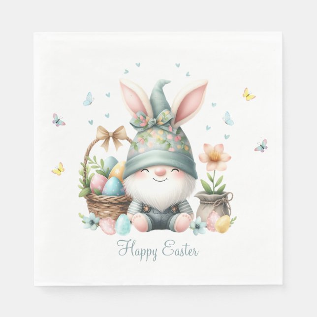 Watercolor Easter Gnome Personalized Napkins (Front)