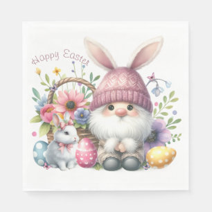 Watercolor Easter Gnome Personalized Napkins