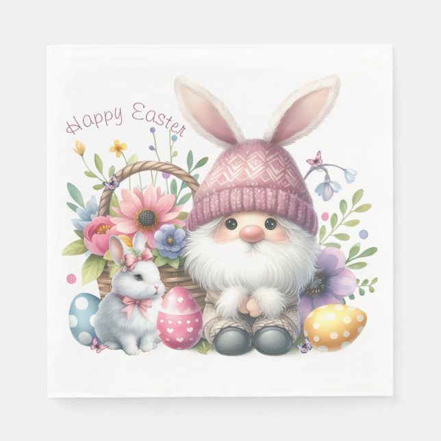Watercolor Easter Gnome Personalized Napkins (Front)