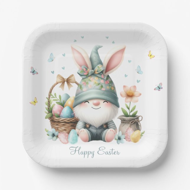 Watercolor Easter Gnome Personalized Paper Plates (Front)