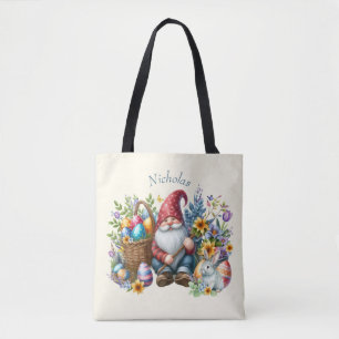 Watercolor Easter Gnome Personalized Tote Bag