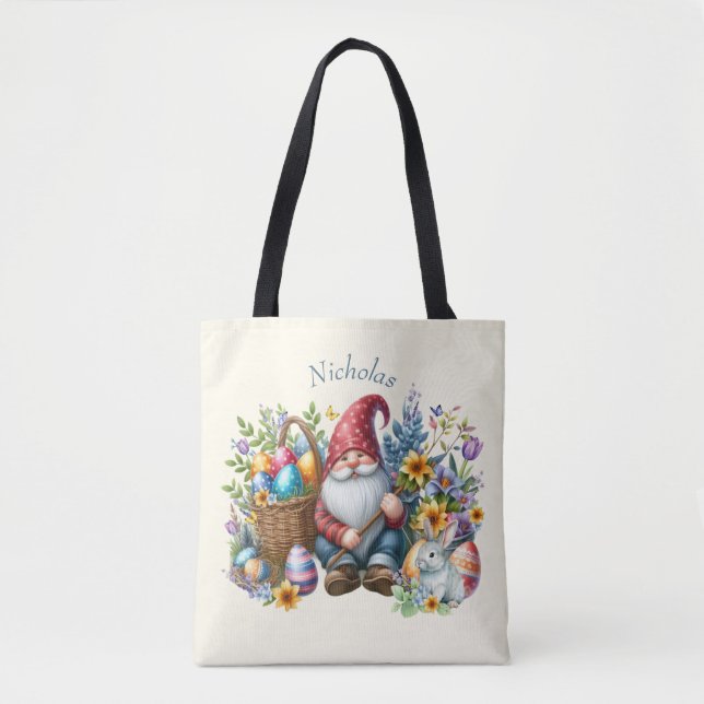Watercolor Easter Gnome Personalized Tote Bag (Front)