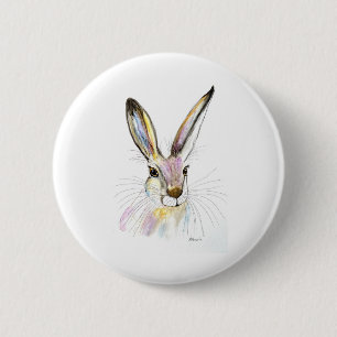 Watercolor Easter Hare Rabbit Animal Rustic Cute Button
