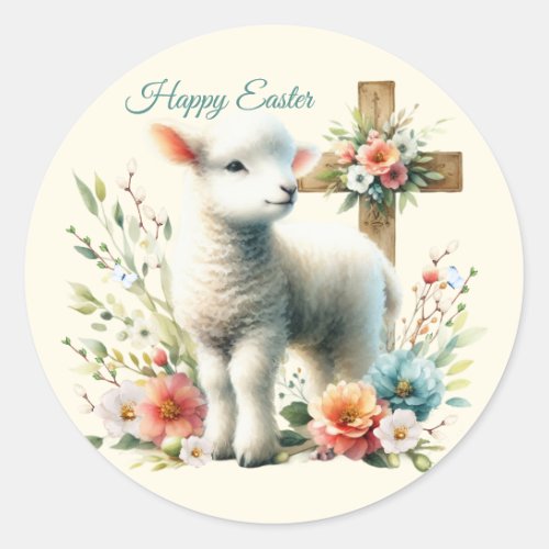 Watercolor Easter Lamb Personalized Classic Round Sticker