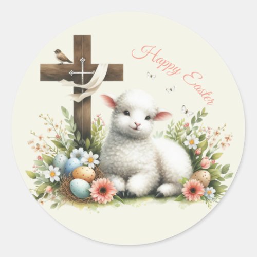 Watercolor Easter Lamb Personalized Classic Round Sticker