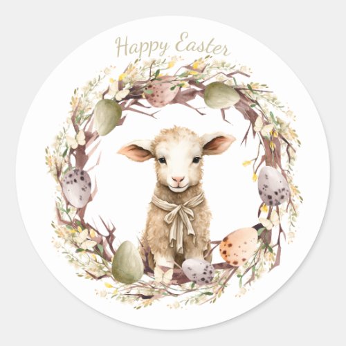 Watercolor Easter Lamb Personalized Classic Round Sticker