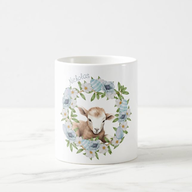 Watercolor Easter Lamb Personalized Coffee Mug (Center)
