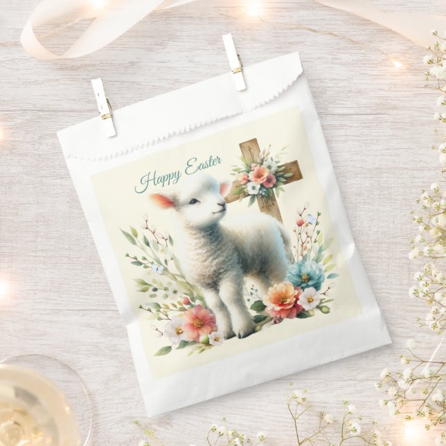 Watercolor Easter Lamb Personalized Favor Bag (Clipped)