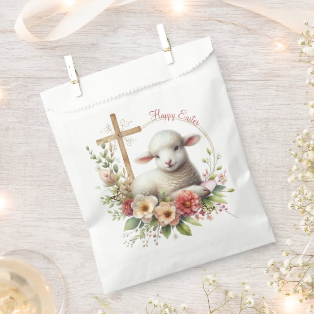 Watercolor Easter Lamb Personalized Favor Bag (Clipped)
