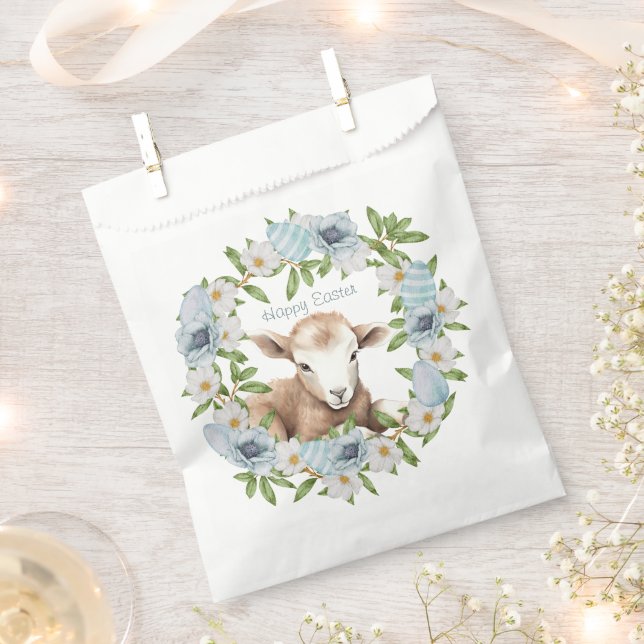 Watercolor Easter Lamb Personalized Favor Bag (Clipped)