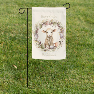 Watercolor Easter Lamb Personalized Garden Flag