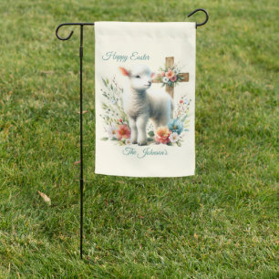 Watercolor Easter Lamb Personalized Garden Flag