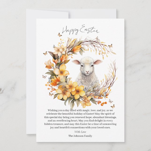 Watercolor Easter Lamb Personalized Holiday Card (Front)