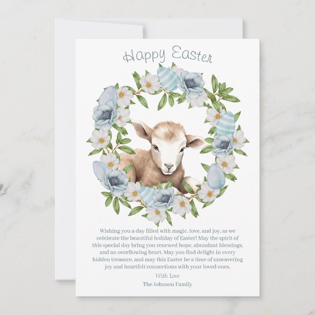 Watercolor Easter Lamb Personalized Holiday Card (Front)