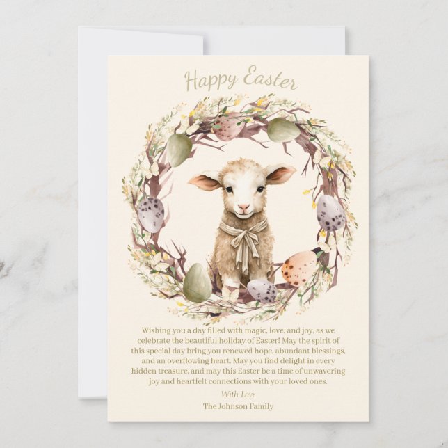 Watercolor Easter Lamb Personalized Holiday Card (Front)