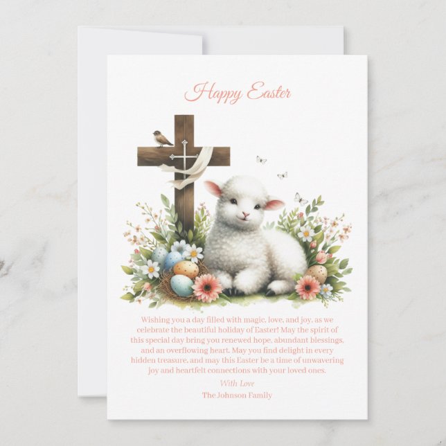 Watercolor Easter Lamb Personalized Holiday Card (Front)