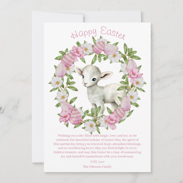 Watercolor Easter Lamb Personalized Holiday Card (Front)