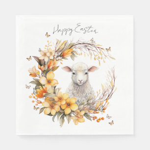 Watercolor Easter Lamb Personalized Napkins