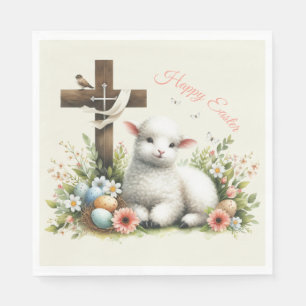 Watercolor Easter Lamb Personalized Napkins