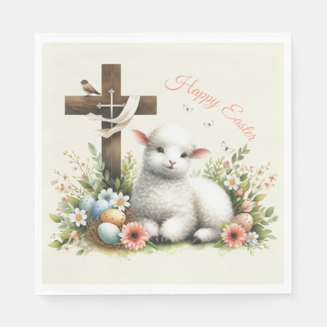 Watercolor Easter Lamb Personalized Napkins (Front)