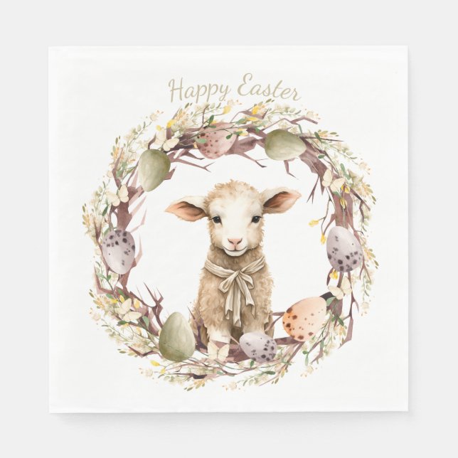 Watercolor Easter Lamb Personalized Napkins (Front)