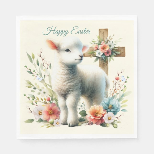 Watercolor Easter Lamb Personalized Napkins (Front)