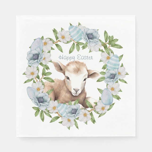 Watercolor Easter Lamb Personalized Napkins (Front)