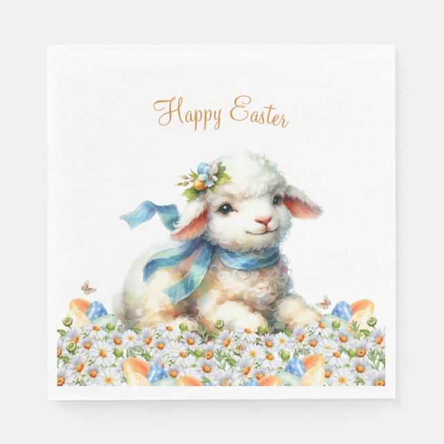 Watercolor Easter Lamb Personalized Napkins (Front)