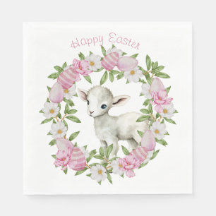 Watercolor Easter Lamb Personalized Napkins