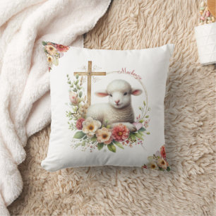 Watercolor Easter Lamb Personalized Throw Pillow