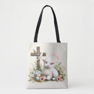 Watercolor Easter Lamb Personalized Tote Bag