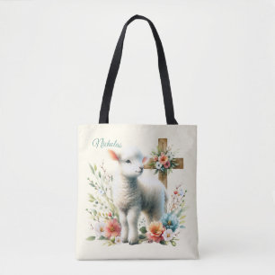 Watercolor Easter Lamb Personalized Tote Bag
