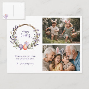 Watercolor Easter Lavender Cute Bunny 2 Photo Postcard