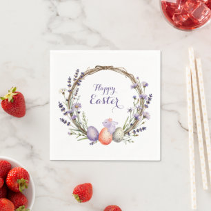 Watercolor Easter Lavender Wreath Eggs Cute Bunny Napkins