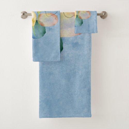 Watercolor Easter Lilies and Geometric Patterns Bath Towel Set