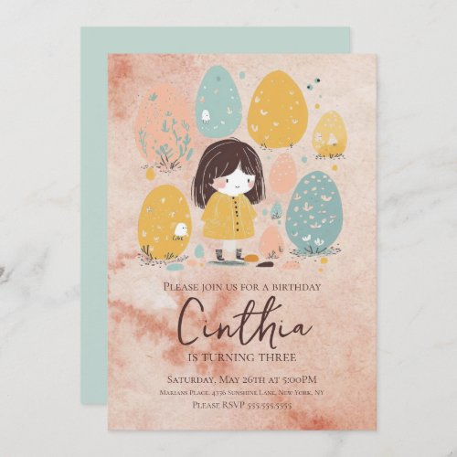 Watercolor Easter Pastel Toddler Girl Birthday  Invitation