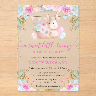 Watercolor Easter Rabbit and Flowers Baby Shower Acrylic Invitations