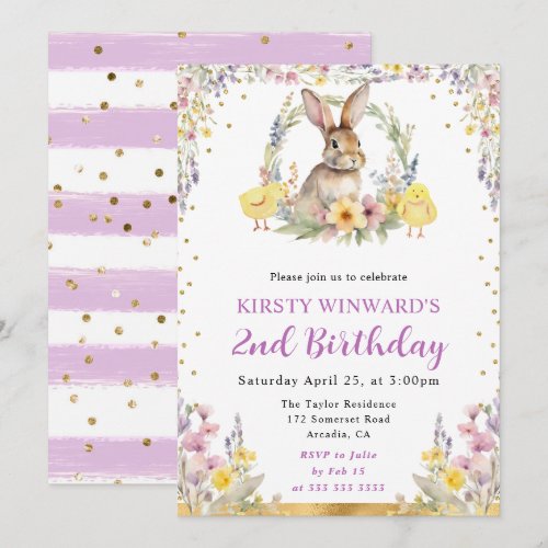 Watercolor Easter Rabbit and Flowers Birthday
