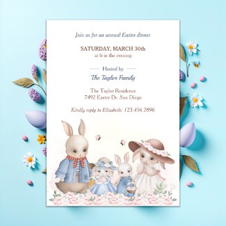 Watercolor Easter Rabbit Cute Family Dinner 