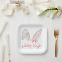 Watercolor Easter Rabbit Ears with Pink Bow Spring