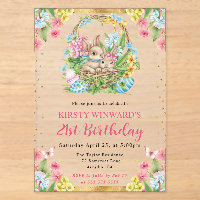Watercolor Easter Rabbits Spring 21st Birthday
