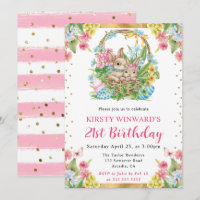 Watercolor Easter Rabbits Spring 21st Birthday