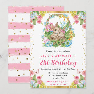 Watercolor Easter Rabbits Spring 21st Birthday Invitation