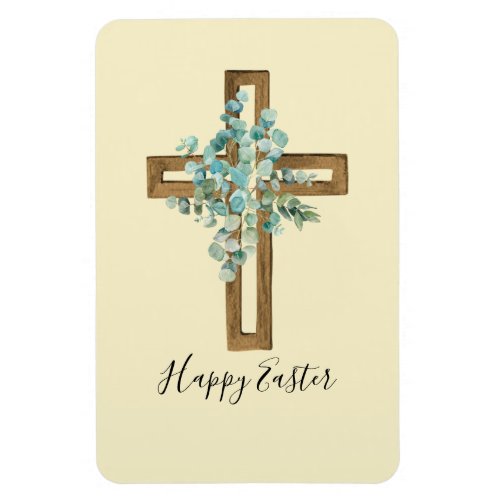 Watercolor Easter Rustic Cross and Eucalyptus  Magnet