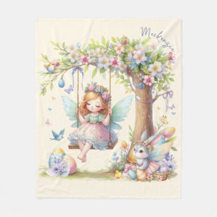 Watercolor Easter Spring Fairy Fleece Blanket