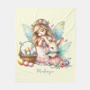 Watercolor Easter Spring Fairy Fleece Blanket