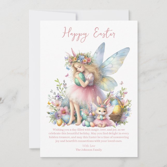 Watercolor Easter Spring Fairy Holiday Card (Front)