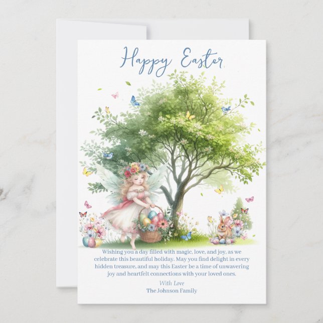 Watercolor Easter Spring Fairy Holiday Card (Front)
