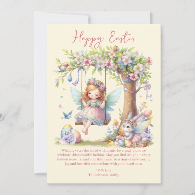 Watercolor Easter Spring Fairy Holiday Card (Front)