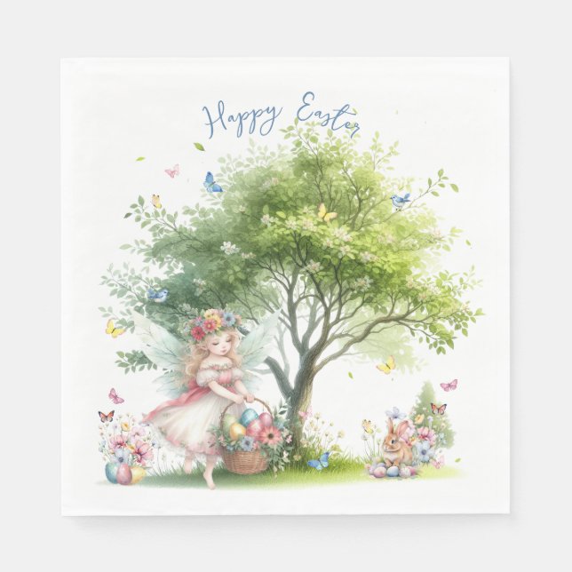 Watercolor Easter Spring Fairy Napkins (Front)
